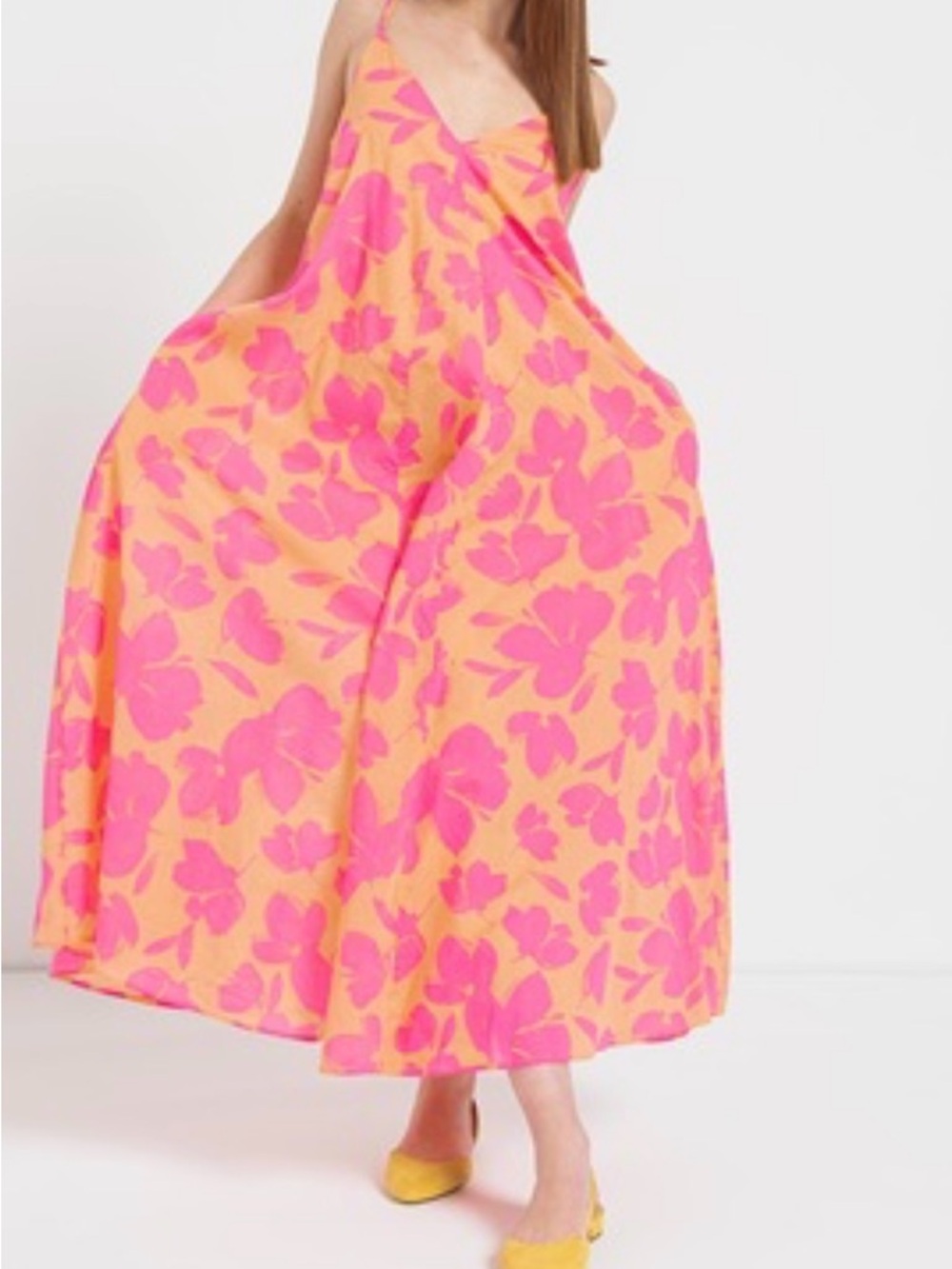 GAP Floral Cami Maxi Dress in Pink Floral on Orange Size M